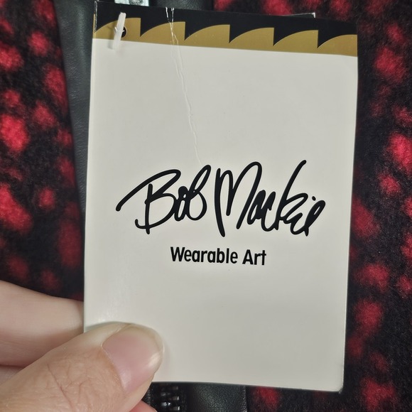 Bob Mackie Fleece Zip Front Jacket‎ Womens 2X Red Wearable Art Boho Faux Leather - Picture 6 of 16